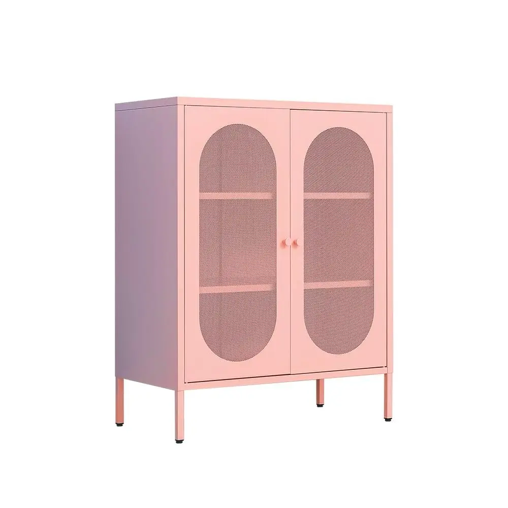

Pink Metal Storage Cabinet 3-Tier 2-Adjustable Shelves Lockable Kids Bedroom Office Kitchen Customized