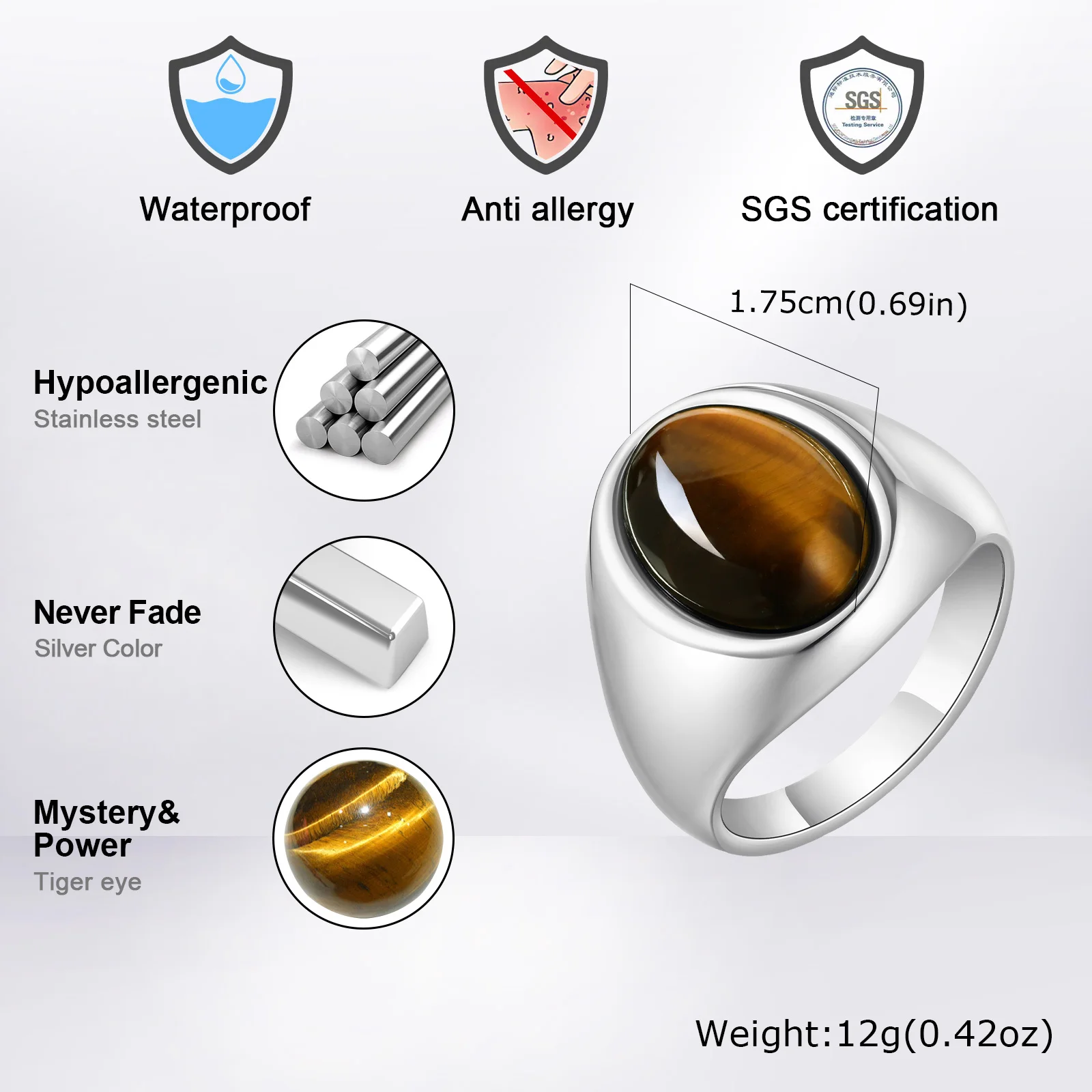 Vnox 15.5/17.5 مللي متر حلقات خاتم حجر العقيق البيضاوي المكتنزة للرجال ، حلقات أختنق من الفولاذ المقاوم للصدأ ، شريط إصبع مريح مصقول