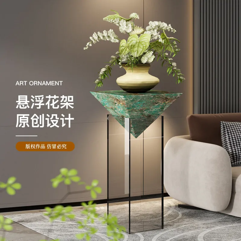 CX Italian luxury marble floating flower stand hotel display stand TV cabinet next to sofa decorative ornament