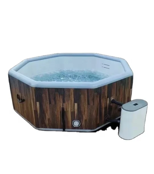 

Outdoor Wooden Color 4~6 Person Bubble Massage Octagon Spa Inflatable Hot Tub With Insulated Cover And Airjets With LED Light