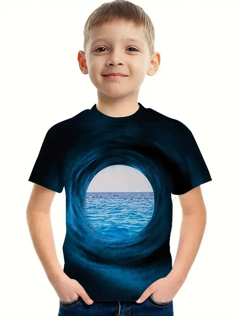 

Children's Clothing Short-sleeved Sea 3D Printed Personalized Children's T-shirt 2024 New Tops Korean Style Classic Summer Boys