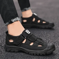 Men's Summer Sandals Vintage Leather Flats Casual Breathable Comfortable Mesh Shoes Outdoor Beach Shoes Men's Loafers