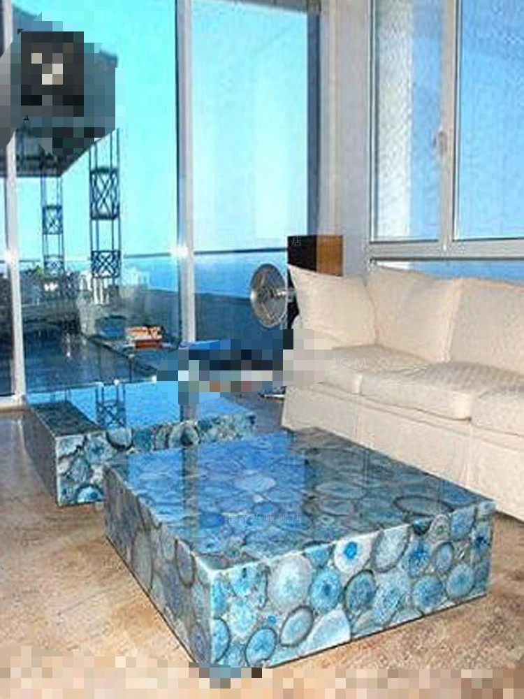 Sapphire, agate stone, jadeite blue jade, luxury, high-end square coffee table, living room highlight