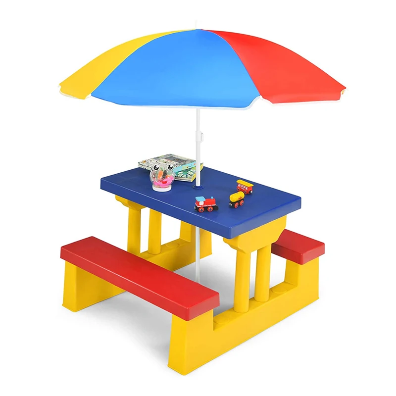 

Indoor and outdoor children's rectangular plastic children's picnic table and bench set with umbrella polypropylene
