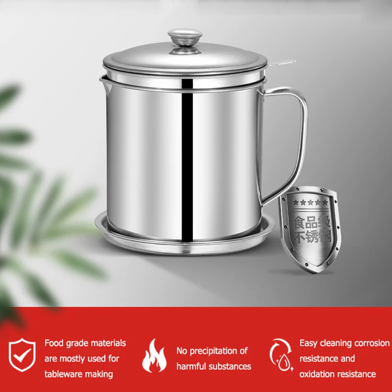 Stainless Steel 1.8L 304 Oil Filter Bacon Grease Filter Jar Container Water Tank Large Capacity Storage Kitchen Cooking Tools