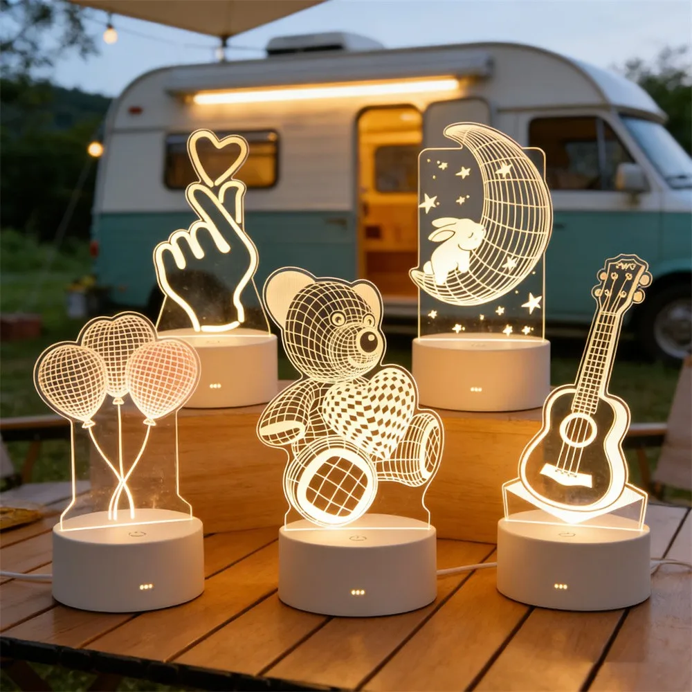 3D Acrylic Lamp USB LED Night Light for Bedroom Home Christmas Xmas Decorations Birthday Wedding Gifts Creative Holiday Design