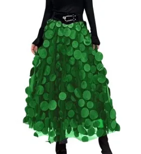 New  Retro Goth 3D Design Polka Dot Tulle Mesh Skirts Womens 2026 Spring Summer High Waist Elastic Midi Long Tutu Skirts Female