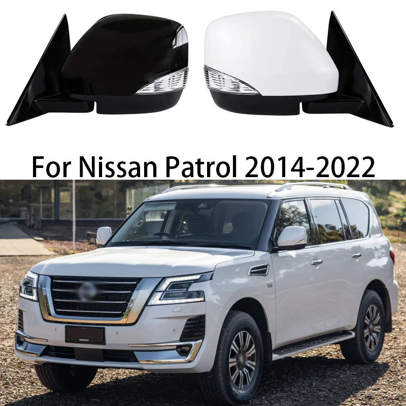 日産パトロールY62 2014-2022車のサイドリアビューミラーアセンブリ,折りたたみ式電源,方向信号,調整可能