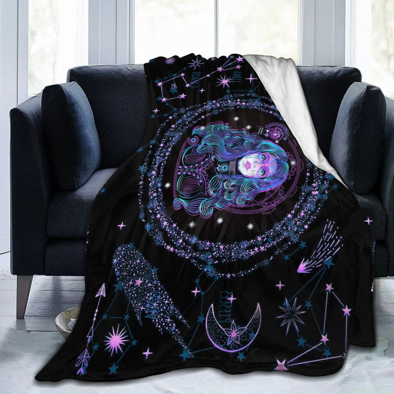 Aquarius Throw Blanket Flannel Constellations Blanket Warm Soft 12 Horoscope Astrology Throw Blankets Constellation Theme Gifts