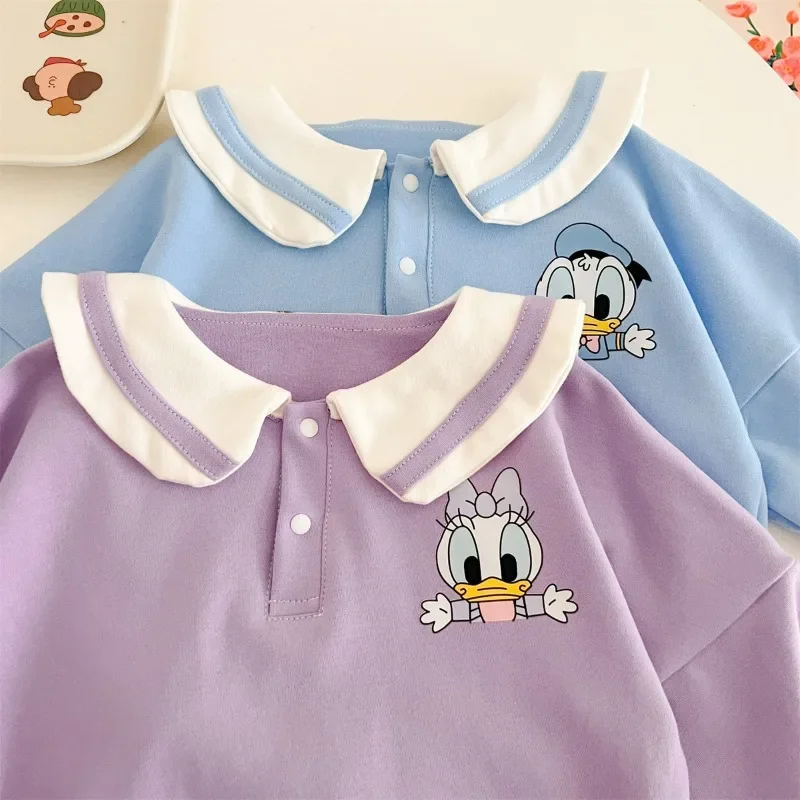 Disney Autumn Long Sleeve Cute Cartoon Donald Duck Wrap Fart Clothes for Boys and Girls Baby Cotton Comfortable Clothes Set