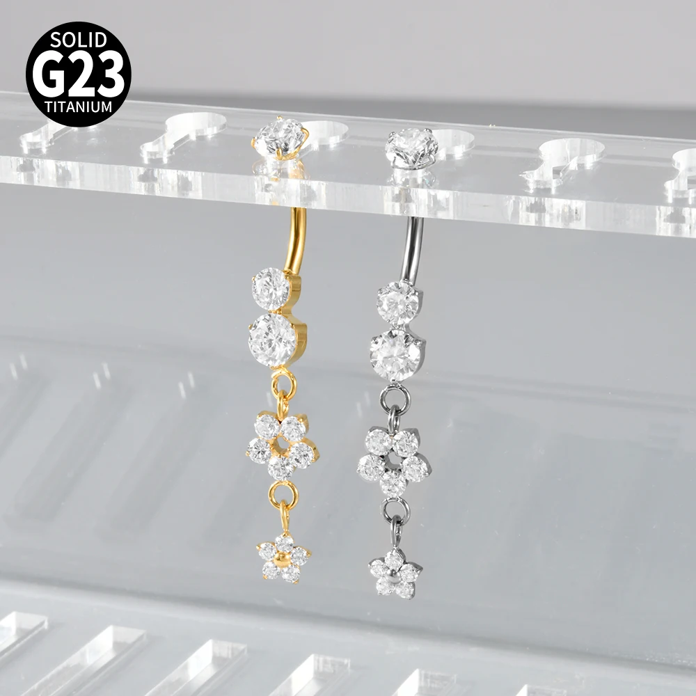 5/1 Stück CZ Marquise Schmetterling & Blumen Zirkonia Bauchnabelpiercing 14G G23 Massives Titan Innengewinde Bauchnabelpiercing Ring – Detail 8
