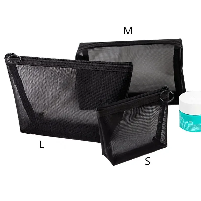 Trousse de Toilette Noire Transparente pour Femme, Sacs à Cosmétiques, Pochette de Maquillage, Petite et Grande Pochette de Voyage, 1 Pièce