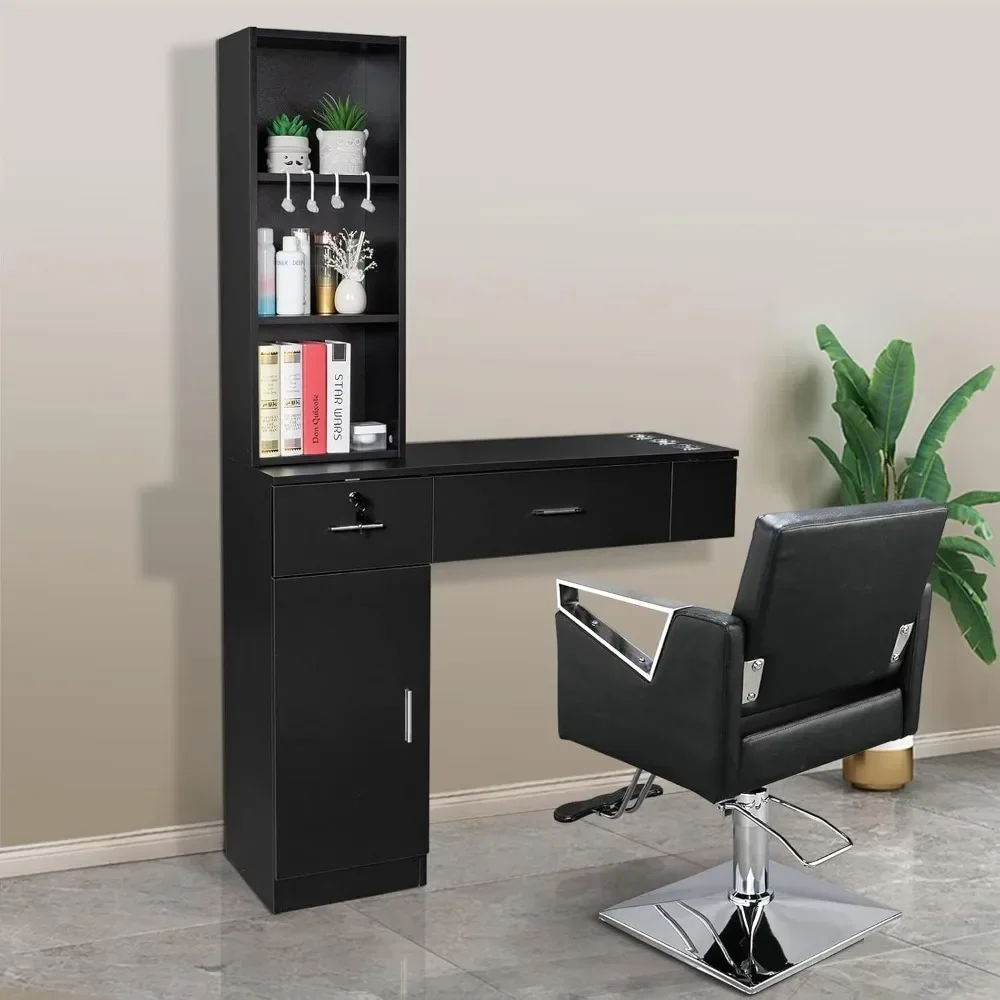 

Wall Mount Barber Stations, Salon Stations for Hair Stylist, Hair Styling Equipment Set with A Storage Cabinet