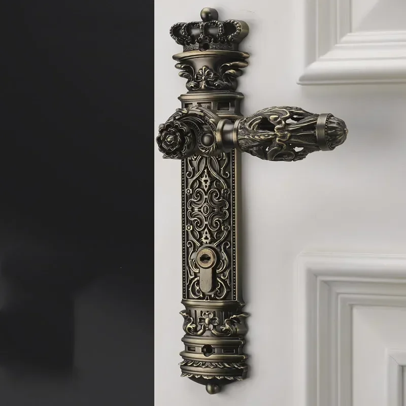 European Retro Brass Indoor Door Locks Bedroom Mute Security Door Handle Lock Home Deadbolt Lock Furniture Hardware Accessories