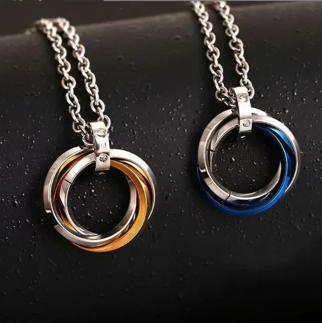 Fashion jewelry stainless steel three ring Crystal from Austrian simple and non fading women men hip-hop style pendant jewelry