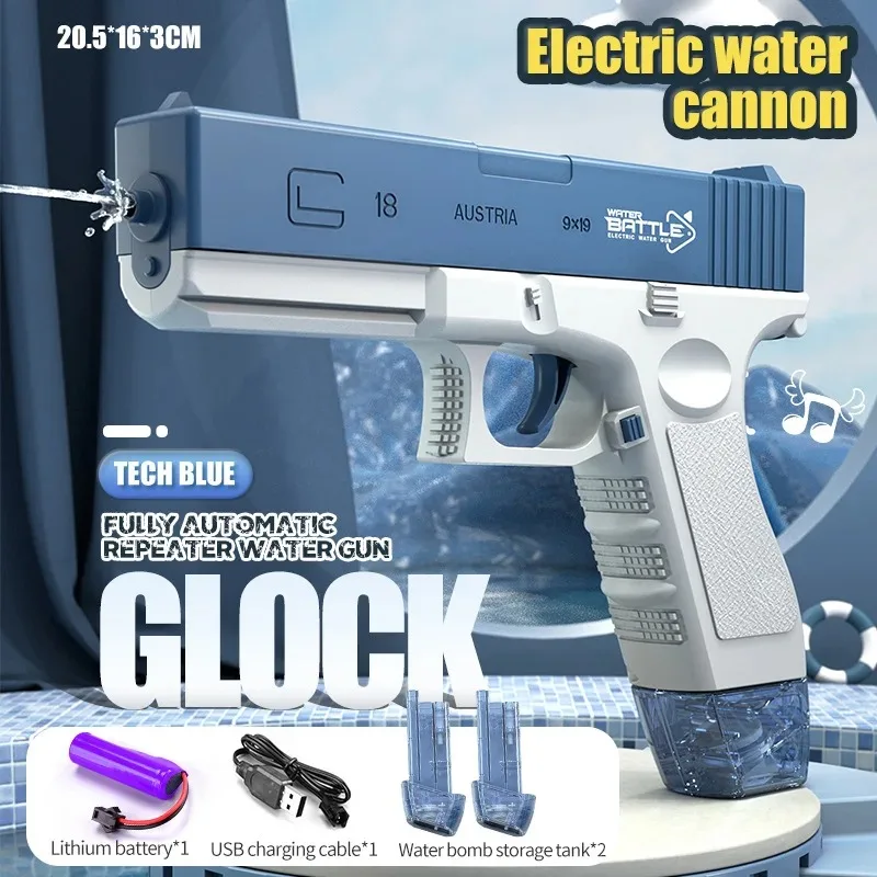 Pistola de agua eléctrica para niños, juguete de pulverización de agua automática, ráfagas de alta presión, carga fuerte, novedad de verano