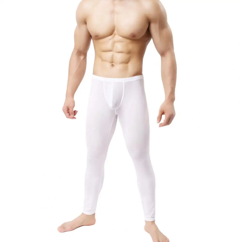 

Men Slim Fit Pants Men's Ultrathin U Pouch Long Johns High Elasticity Lounge Pants for Home Soft Mid Waist Leggings Underwear