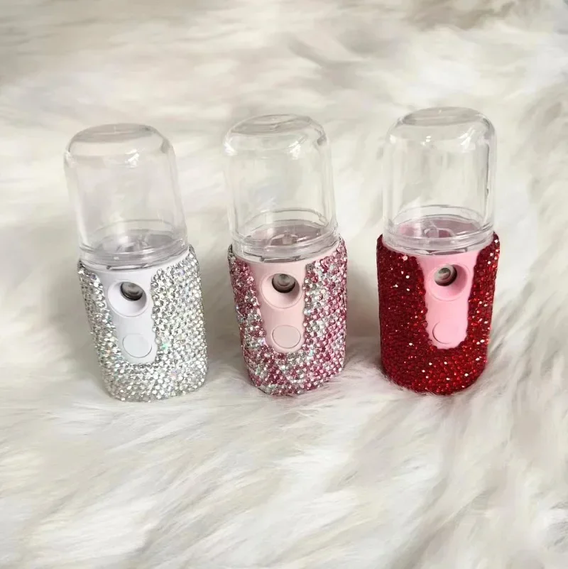 20ML Luxury Rhinestone Portable Steam Face Humidifier Handheld Ultrasonic Bling Mini Air Humidifier USB Rechargable Mist Maker