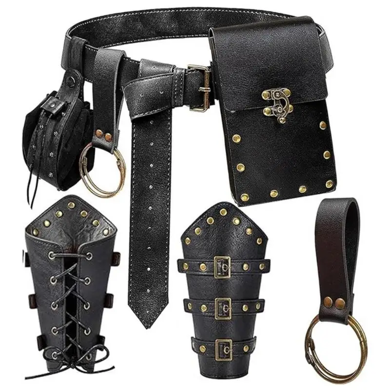 39BD Steampunk-Gürtel-Handytasche-Set, 5-teilig, multifunktionales Vintage-Zubehör – Detail 5