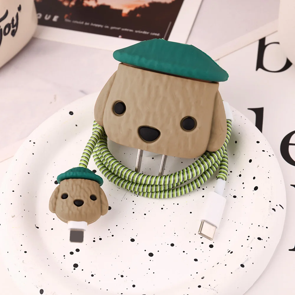 New Cute Silicone Charger Cover 18W/20W Power Adapter Protector with Cable Winder Prevent Breakage for iPhone Organizer