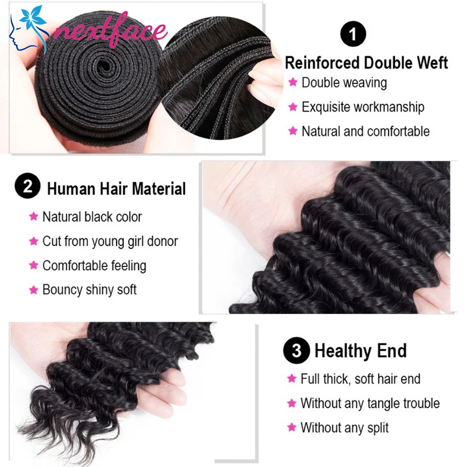 26 28 30 Inch Deep Wave Human Hair Bundle Deal Brazilian Human Hair Weave Hair Extensions Curly Raw Hair Weave 1/3/4 Pcs Bundles