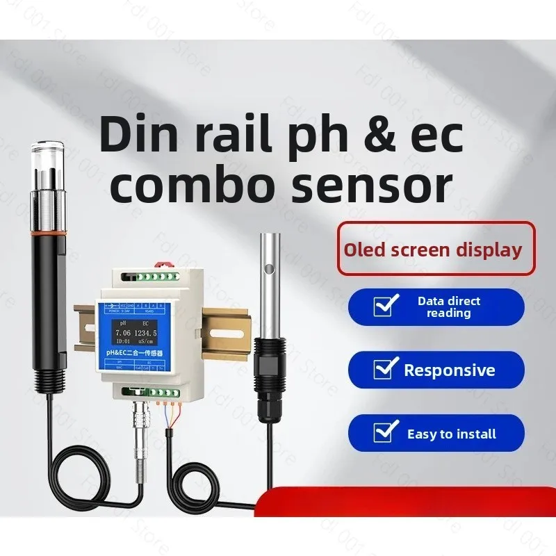 2 in 1 pH conductivity transmitter pH and EC analyzer 2-CH probes Rail mounted RS485 Modbus RTU aquaculture industrial inline