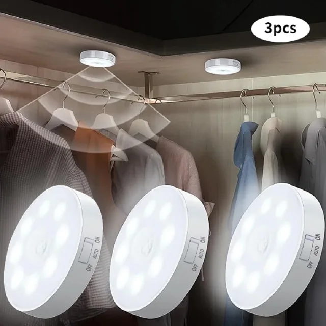 Lampka Nocna LED z Czujnikiem Ruchu, Ładowana przez USB, Lampka Nocna do Kuchni, Szafki, Szafy, Lampka Bezprzewodowa do Schodów i Szafy