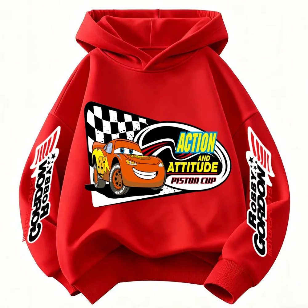 

Детская толстовка с капюшоном и принтом автомобиля Lightning Mcqueen из мультфильма Pixar для мальчиков и девочек, осенне-зимняя повседневная уличная повседневная теплая спортивная одежда