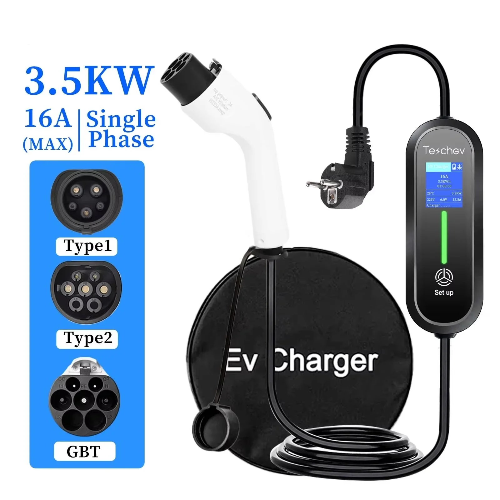 

Portable 3.5KW Portable EV Charger 16A 1Phase GBT Electric Car Charger EVSE Fast Charging Wallbox EV Charging Station