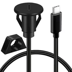 Small Circle Port USB 3.0 Type-C Male To Female Flush Panel Mount Extension Data Cable for Car Truck Boat Motorcycle Dashboard