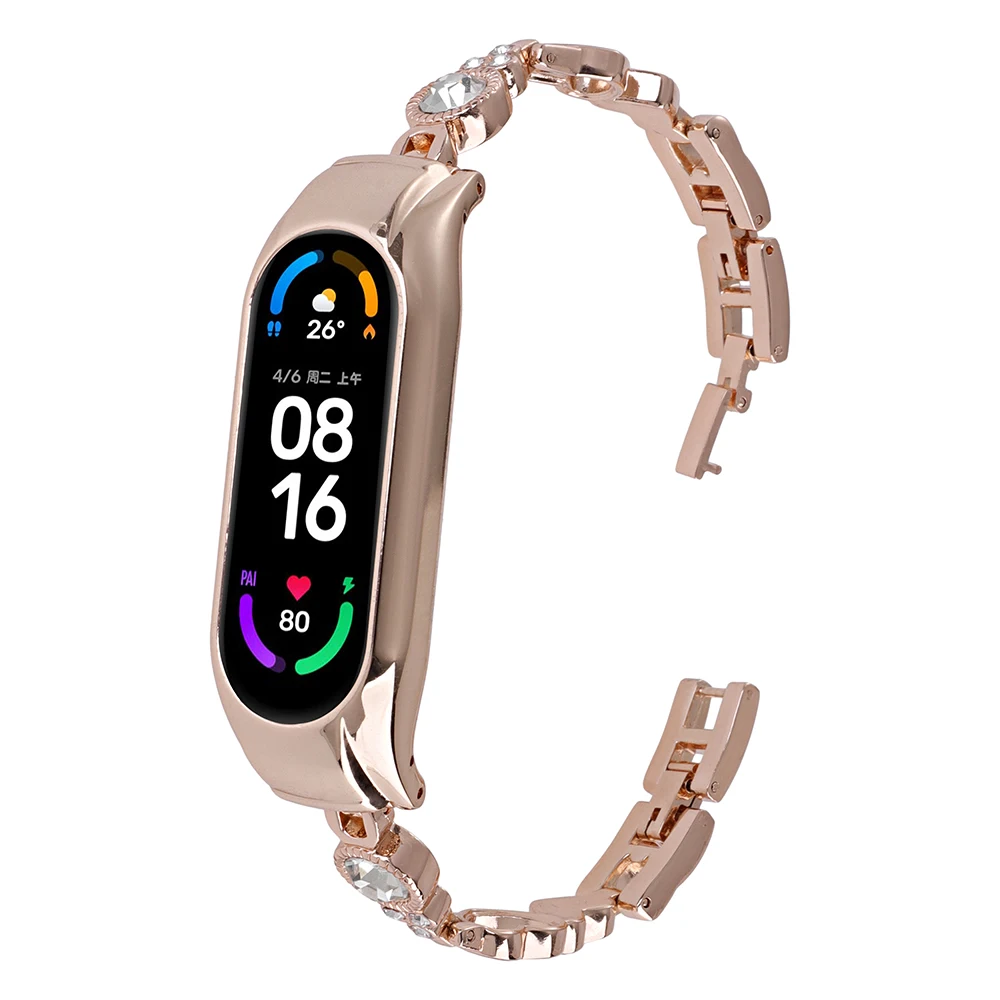 Rose Gold Smart Bracelet for Xiaomi Mi Band 7 Strap Metal Wristband Adjustable Watchband Bling Dressy Jewelry Women Girl New