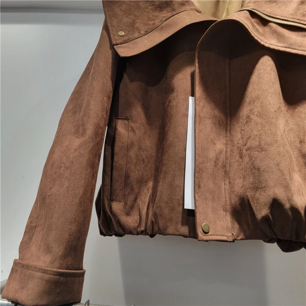 GALCAUR 솔리드 스플라이스 포켓 시크 재킷 여성용 라펠 긴 소매 루즈핏 한국 빈티지 여성 재킷 가을 패션 신상