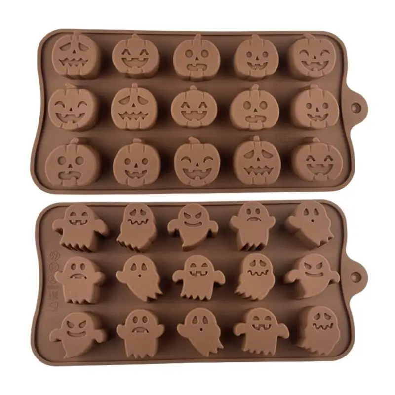 Halloween Chocolate Molds Silicone Molds Resin Casting 15-Cavity Pumpkin Ghost Chocolate Molds for Candy Jelly Ice Cube Cake