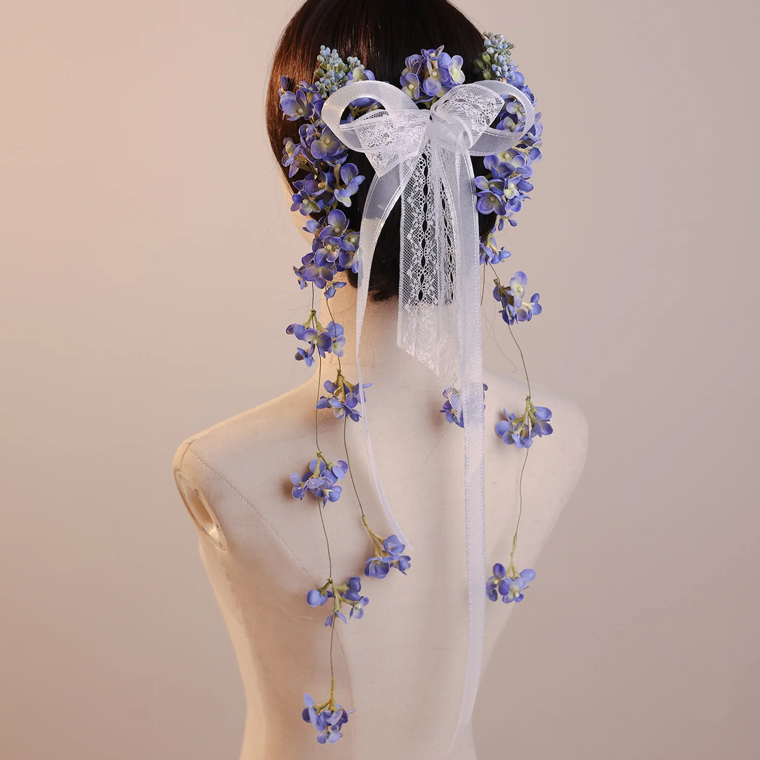 

New fresh flower headdress Mori bridal morning robe hair accessories blue flower fringed hairpin hairpin set