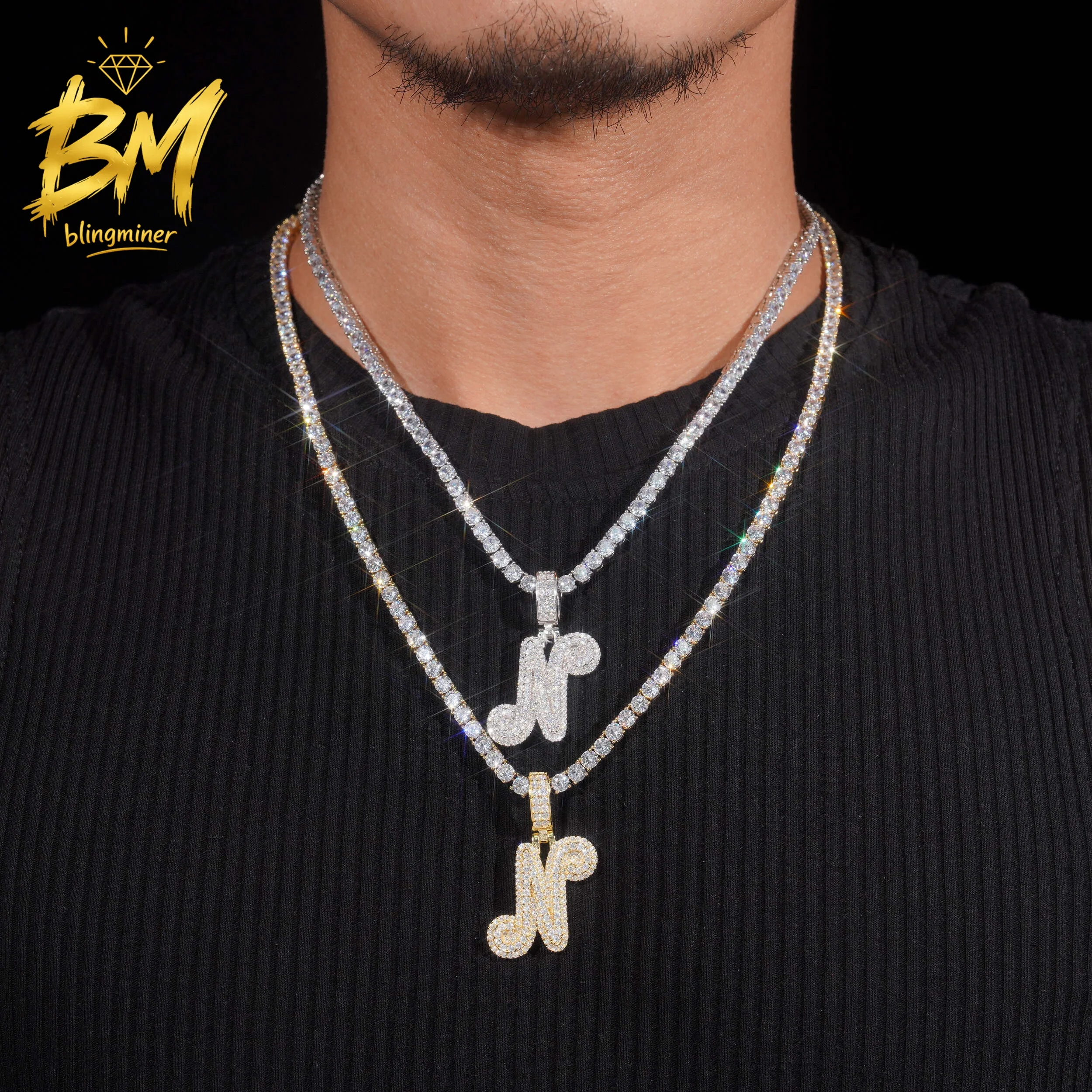 Blingminer Bling Letter N VVS Moissanite Pendant For Men Women S925 Silver Pendants Jewelry Pass Diamonds Tester Free Shipping