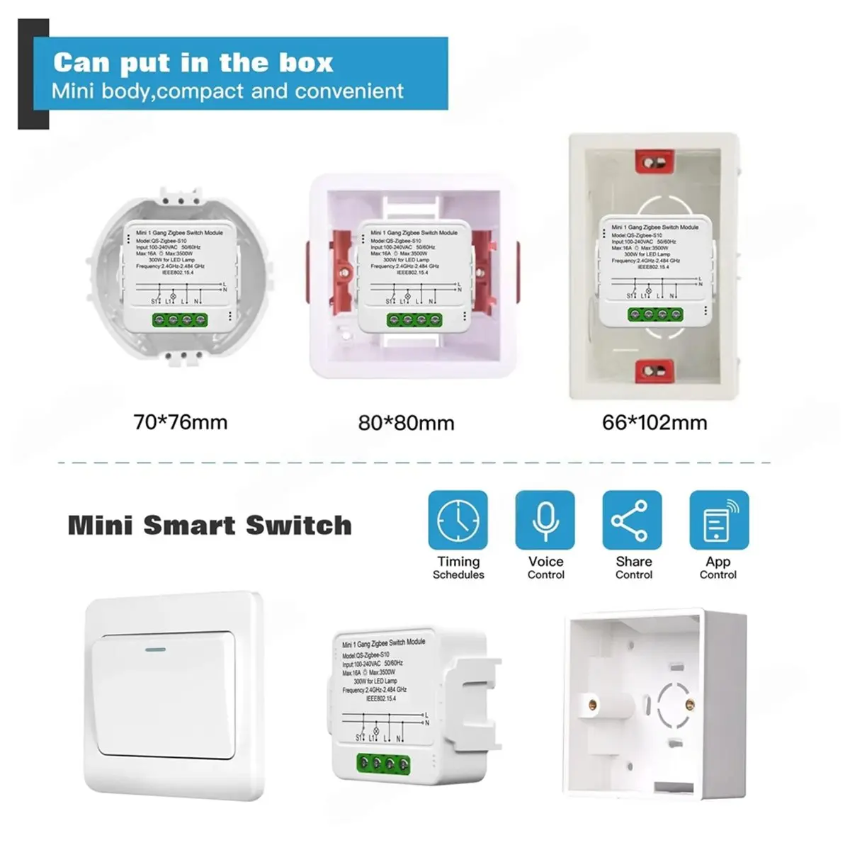 

(ABAB) Модуль мини-выключателя света Tuya Smart Zigbee с управлением на 1/2/3 канала и поддержкой шлюза через приложение