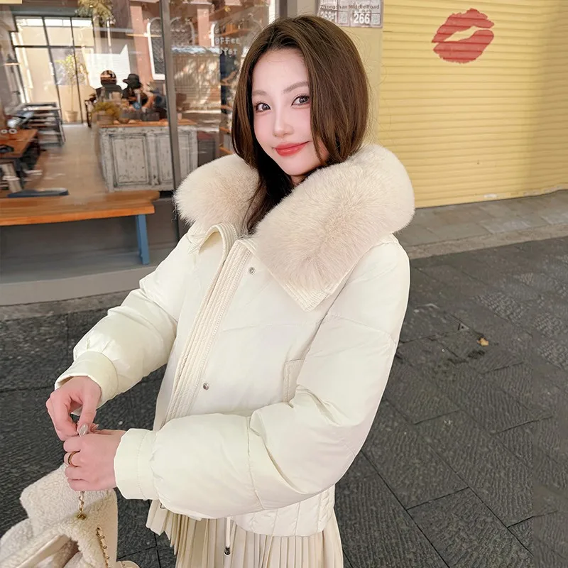 

Корейское хлопковое пальто в Корейском стиле, женское свободное утягивающее хлопковое пальто с большим меховым воротником, зимняя теплая верхняя одежда