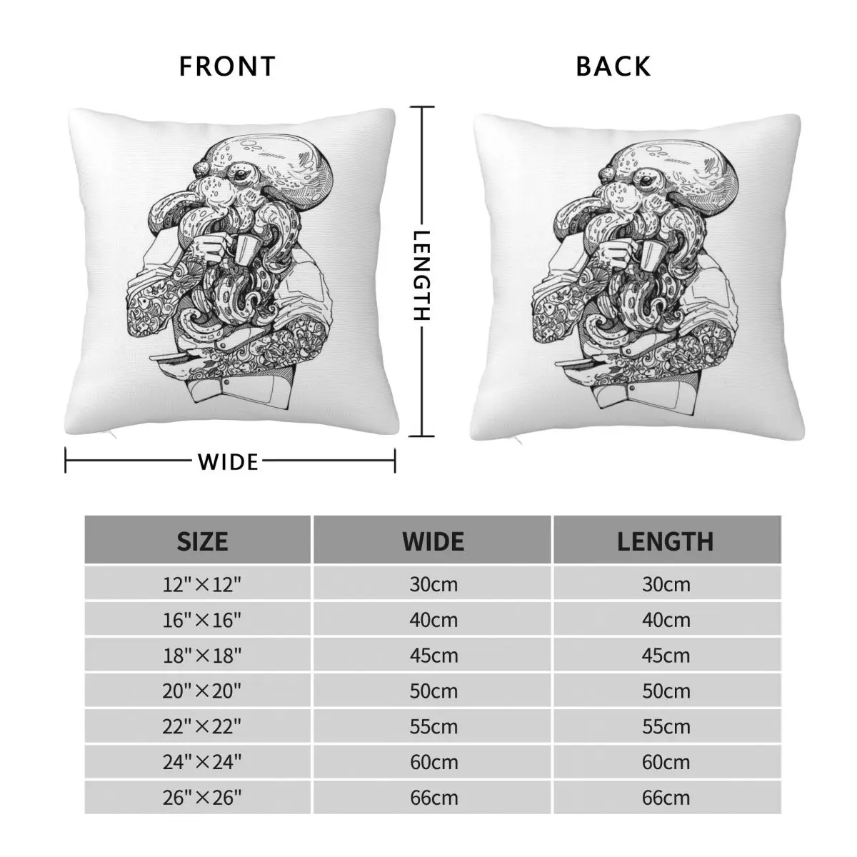 Octopus Time For Tea Square Pillowcase Polyester Linen Velvet Pattern Zip Decor Pillow Case Sofa Seater Cushion Case 45x45