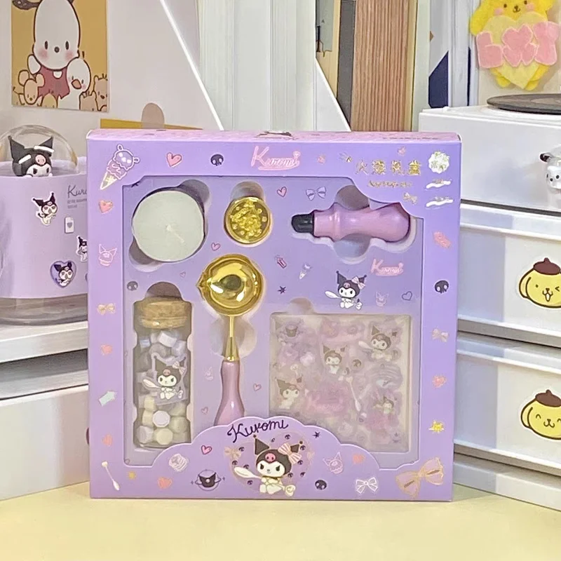 Auf Lager Sanrio Kuromi Wachs Siegel Stempel Set Lack Ofen Wachs Siegel Schmelzlöffel Gummi Holz Schmelzen Heizung Wachs Perle Topf Geschenke