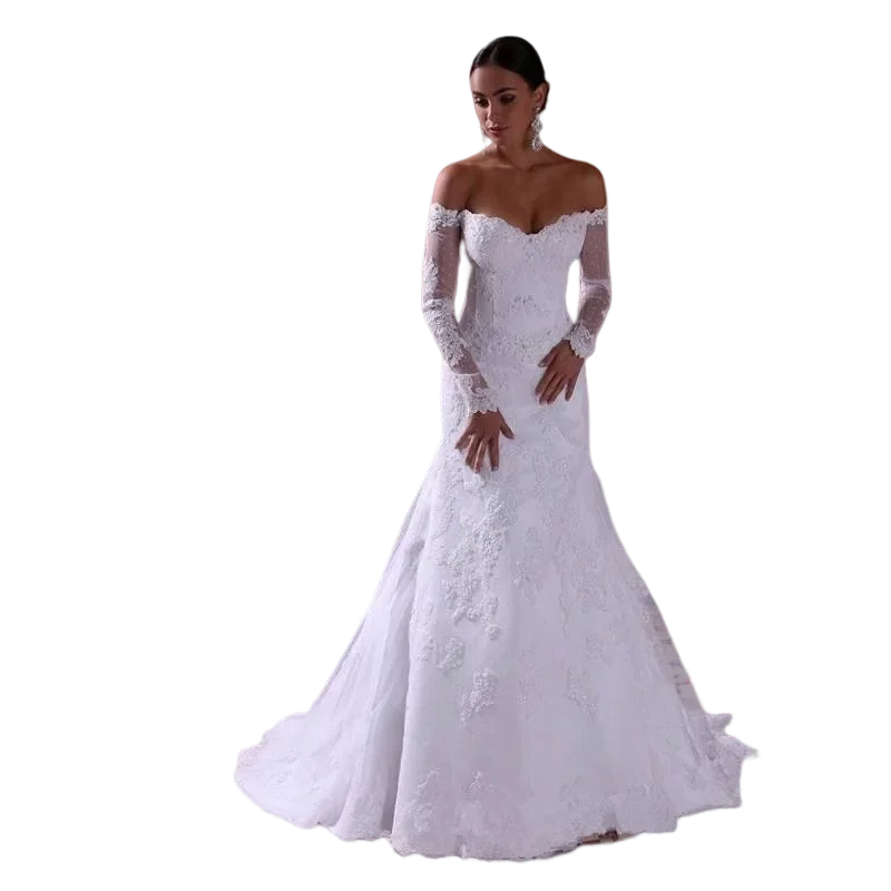 

Slim Off the Shoulder Lace Appliques Mermaid Wedding Dresses Sweep Train Long Sleeves Vestidos de Novia 2025 Nuevos