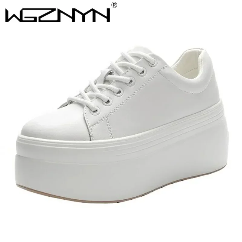 2025 Genuine Leather Women Casual Shoes Super Thick 8cm Platform Wedge Fashion Sneakers Chunky Spring Autumn Flats Zapados Mujer