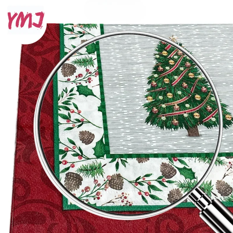 Kerstboom Papier Servetten Food Grade Bedrukte Cocktail Servetten Commerciële Tekening Tissues Vierkante Tissues 20 Stuks/Pac 33*33Cm