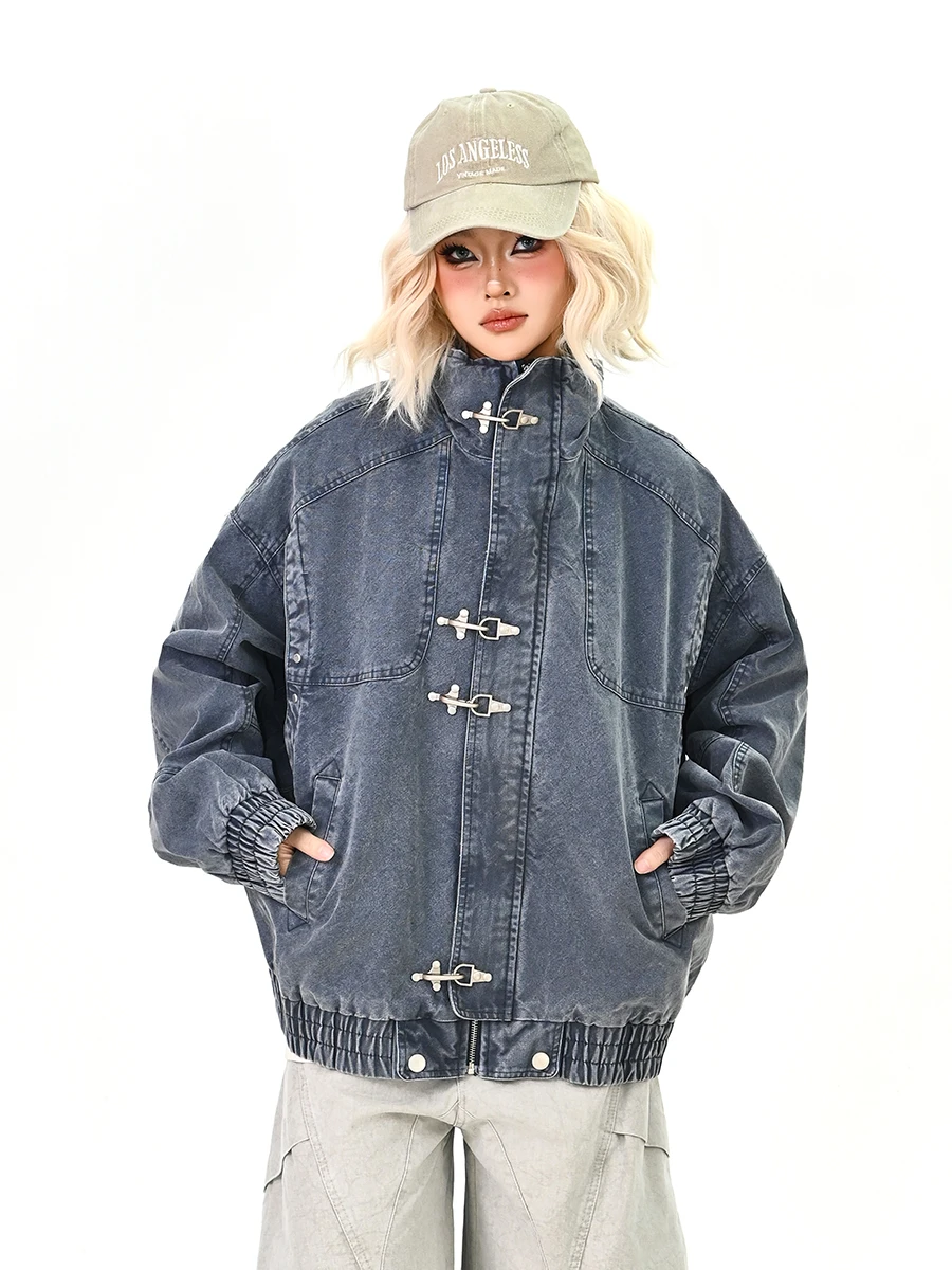 

Lazy Airplane Bule Denim Jaet Women's Loose American College Sle Jaet Trendy Streetwear Spring 2026 New Arrival