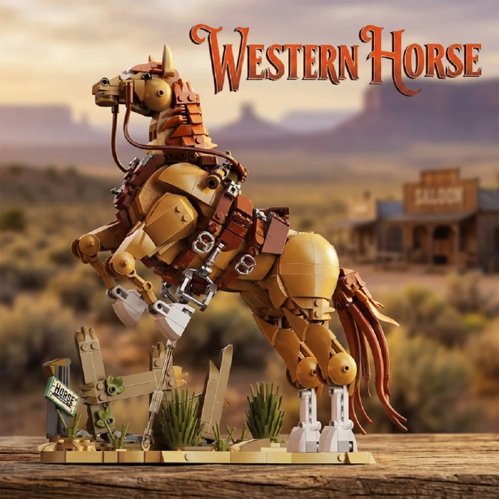 1258PCS New Western Horse Building Blocks Set Animals Model Assembly Bricks Toys Holiday Gifts Desktop Ornaments