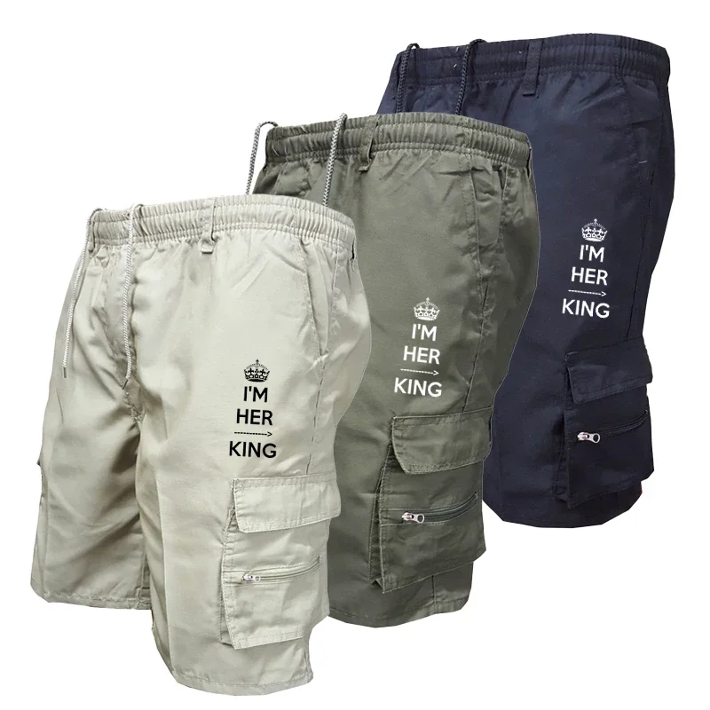 Pantalones cortos holgados de verano para hombre, Shorts Cargo de playa, pantalones cortos de senderismo con estampado informal, monos masculinos, pantalones con cordón