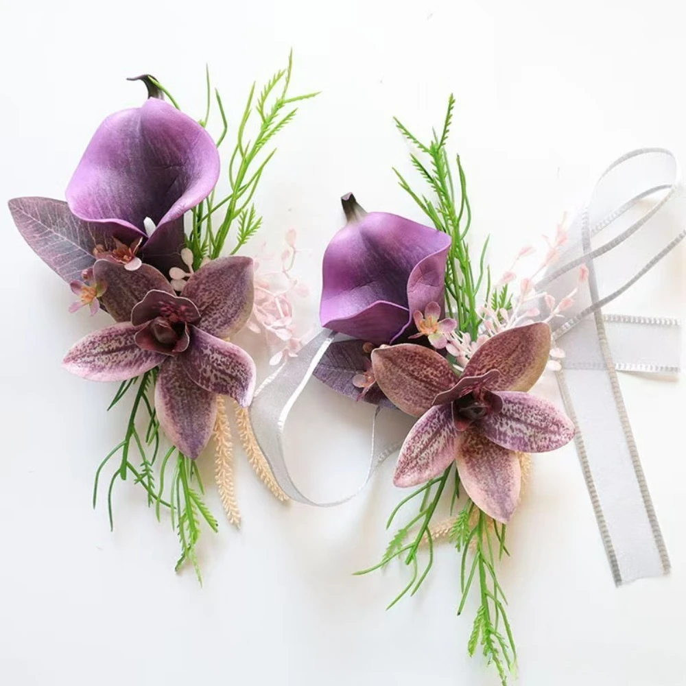 New Style Purple Calla Lily Men Groom Boutonniere Wedding Party бутоньерка для жениха Marrige Accessories image 6