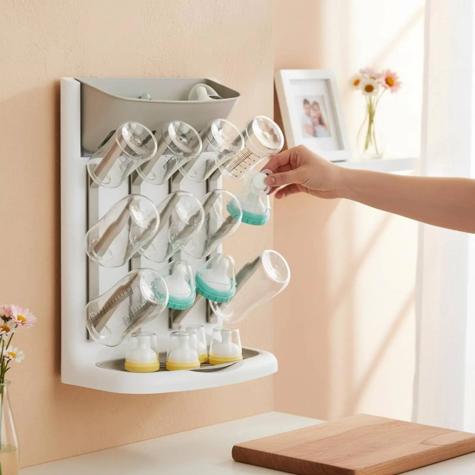 Infant Bottle and Nipple Drying Stand Easy to Clean Baby Bottle Drying Rack Feeding Accessories Organizer Detachable Drain Tray