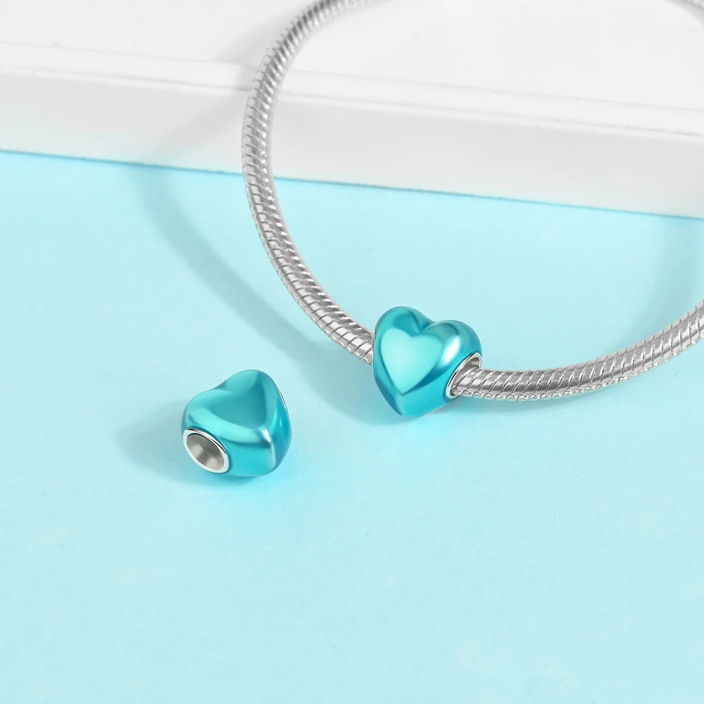 925 Sterling Silber Bunte Glänzende Herzförmige Anhänger-Perlen Passend für Schlangenketten-Armband Halskette Frauen DIY Geburtstag Schmuck Geschenke – Detail 8