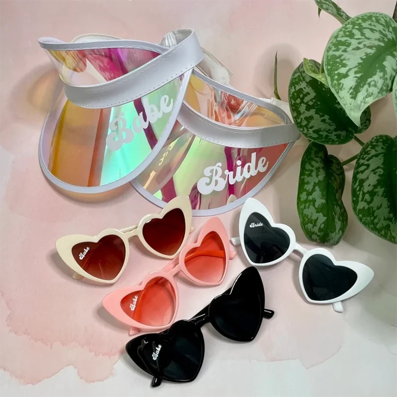 

Babe & Bride Heart Sunglasses Sun Visors for Beach Bachelorette Party Favors Bridal Shower Favors Bridesmaid Gift Bride To Be