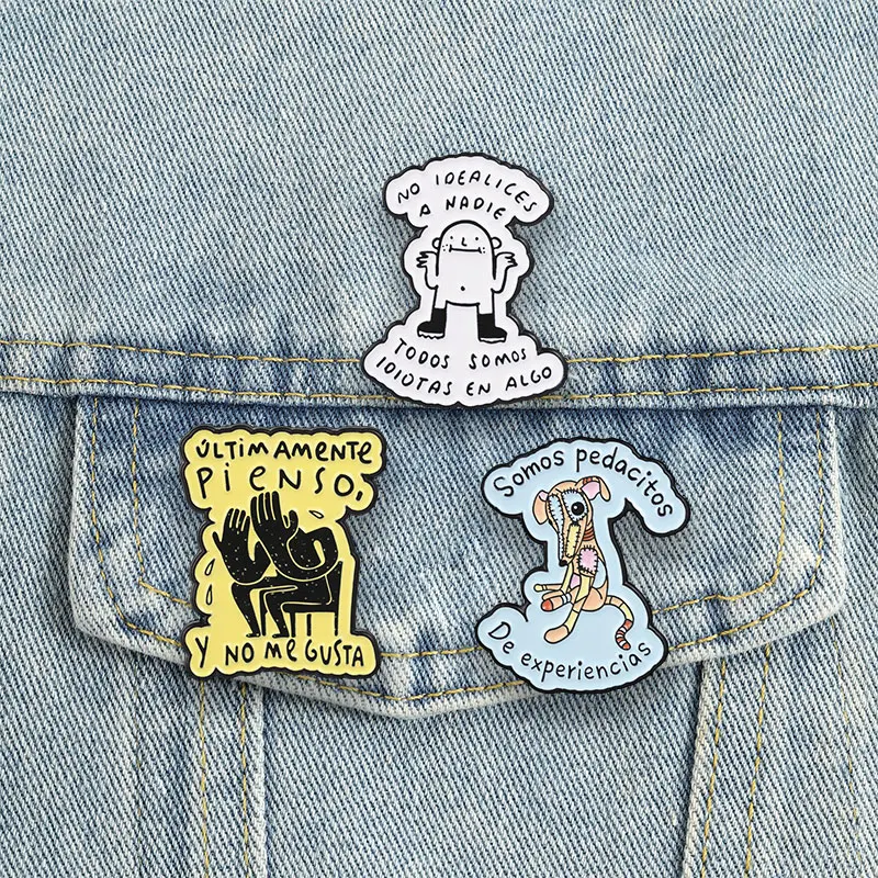 Spanish Mental Health Enamel Pins Frases En Español Weird Brooch Latin Badges Cartoon Self Growth Jewelry Gift for Friends
